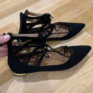 Stunning Aquazzura lace up suede flats. Excellent used condition. Size 8.
